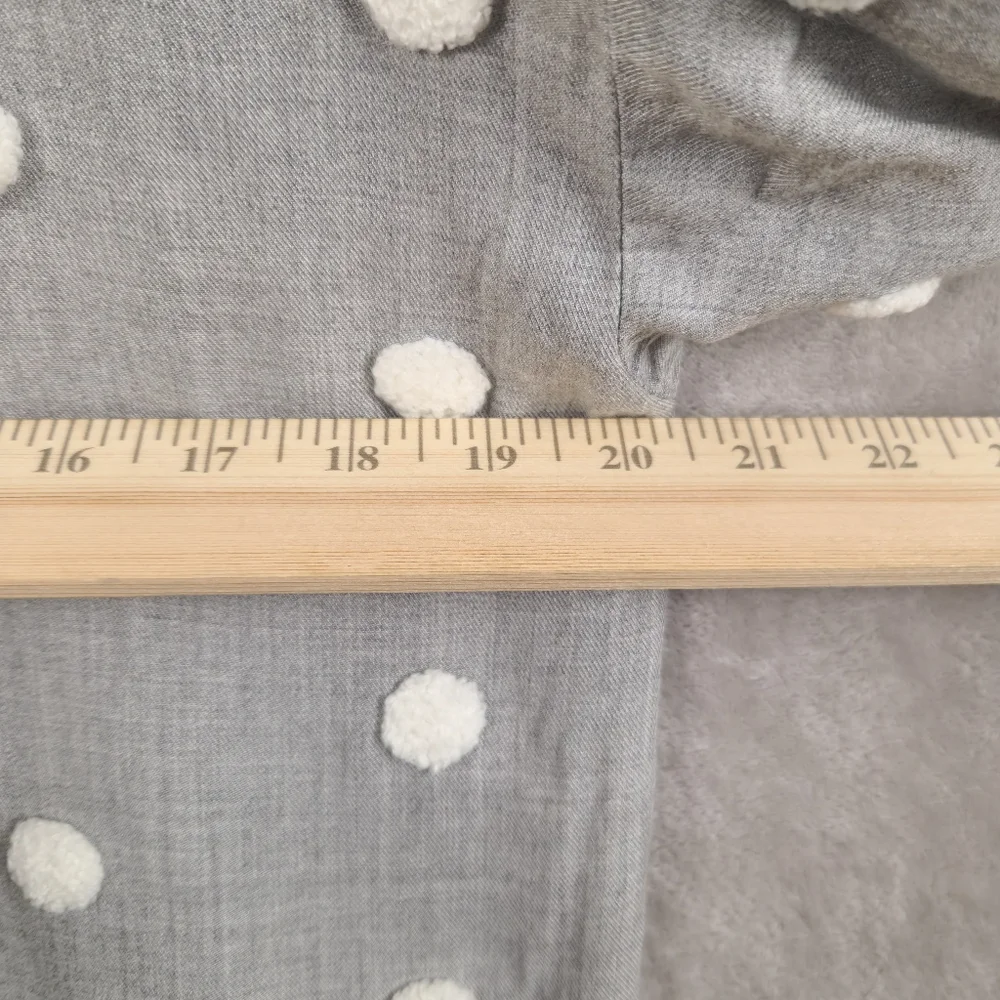 Zara Blouse Top Women's Size S Gray Pompom Details 7/8 Sleeves Office Casual - Picture 6 of 8